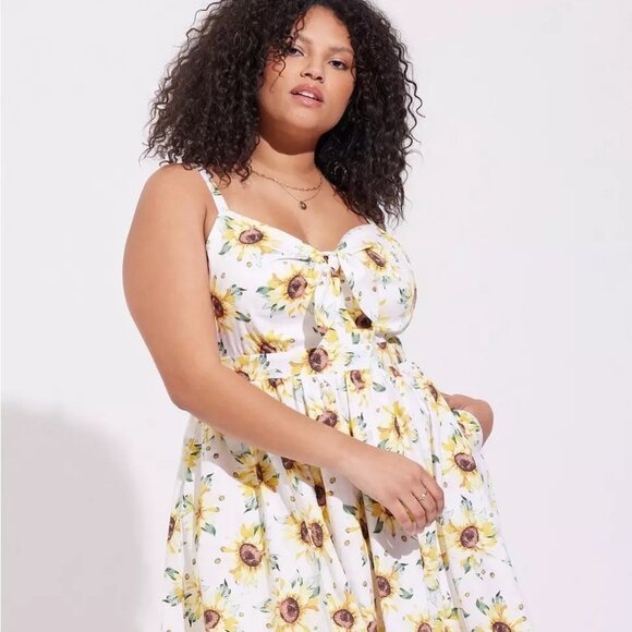 Torrid Mini Poplin Tie-Front Skater Sunflower Dress Sz 3X - Picture 2 of 13